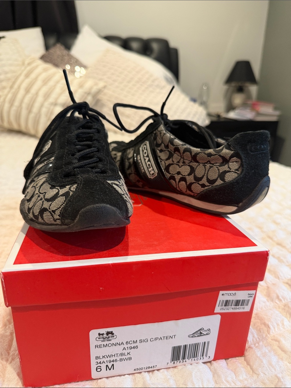 Coach Black Signature Canvas and Suede Lace-Up Sneakers